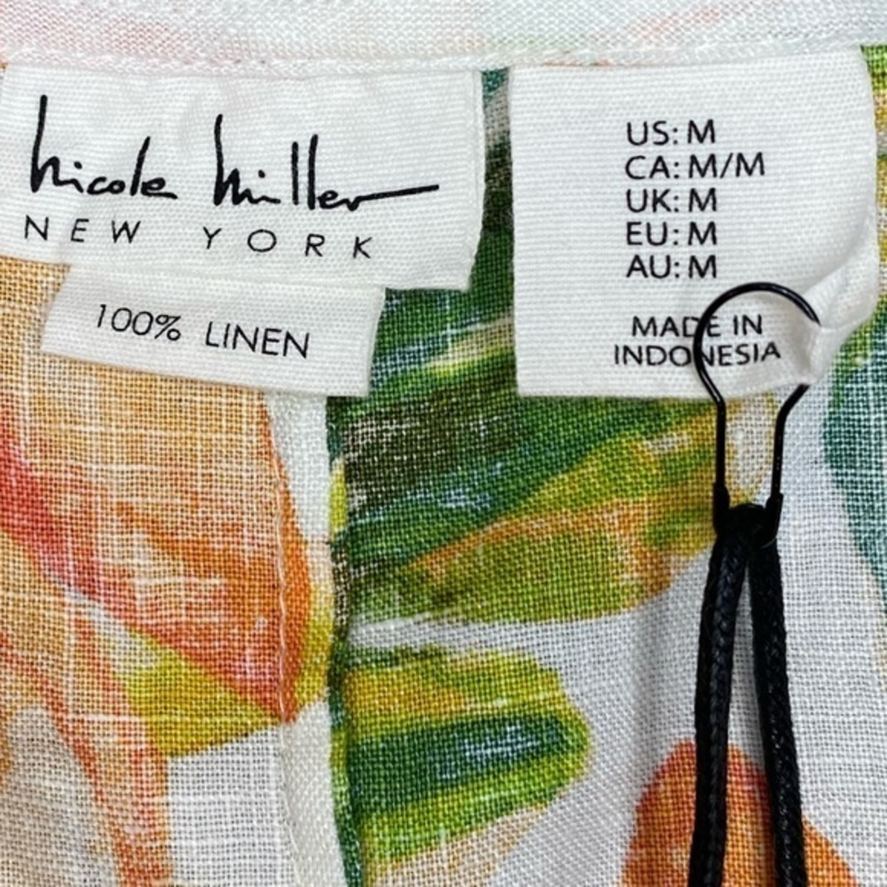 NWT Linen Nicole Miller | Tropical Floral Print V-Neck Shift Mini Dress - Picture 6 of 8